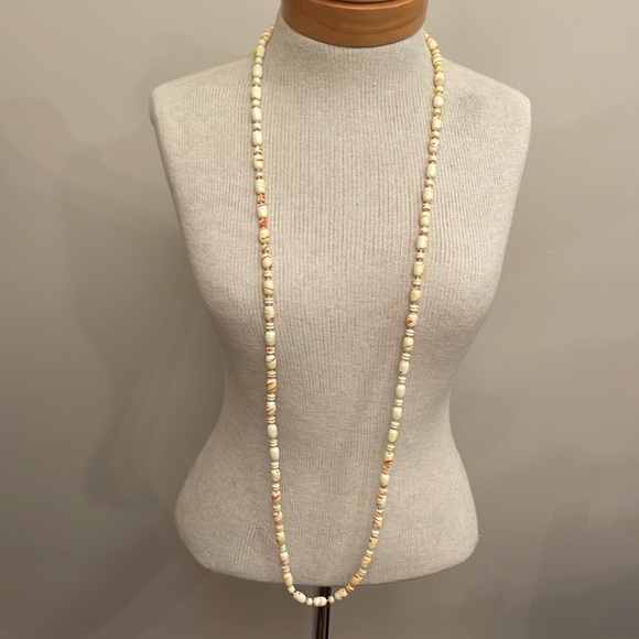 Vintage Beaded Necklace Ivory with Orange and Yellow Paint Splatter Design - Picture 6 of 13